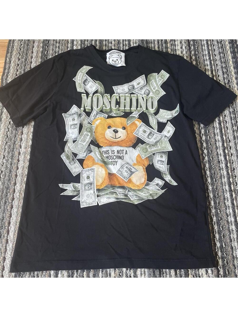 Moschino T-Shirt Size XL Women This Is Not A Moschino Toy Teddy Bear Cash Print